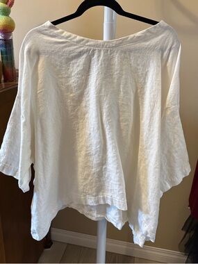 SOVA 100% Linen Boatneck Dolman Sleeve Top - cream